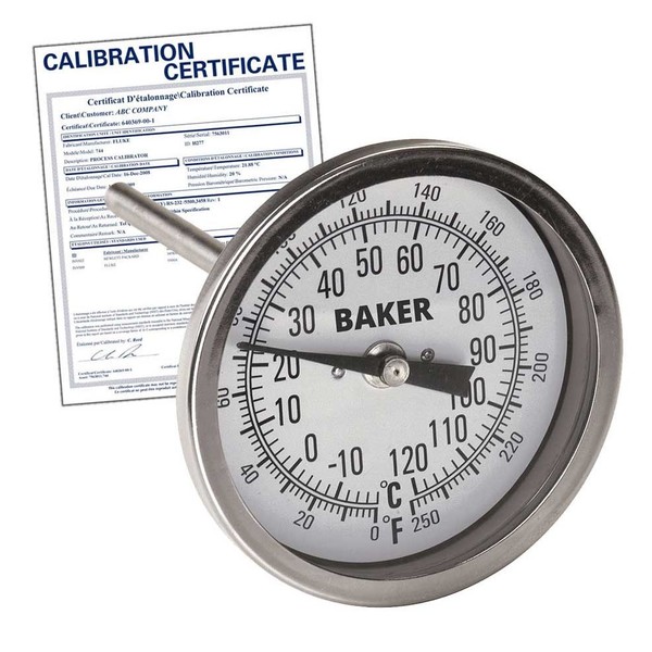 Baker Instruments T3004-250 Bimetal Thermometer, 0 to 250 deg F (-20 to 120 deg C),  T3004-250-NIST